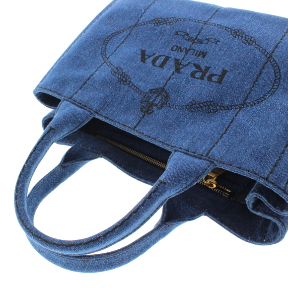 Prada Canapa Tote Bag Unused Navy Blue Denim - Picture 6 of 8